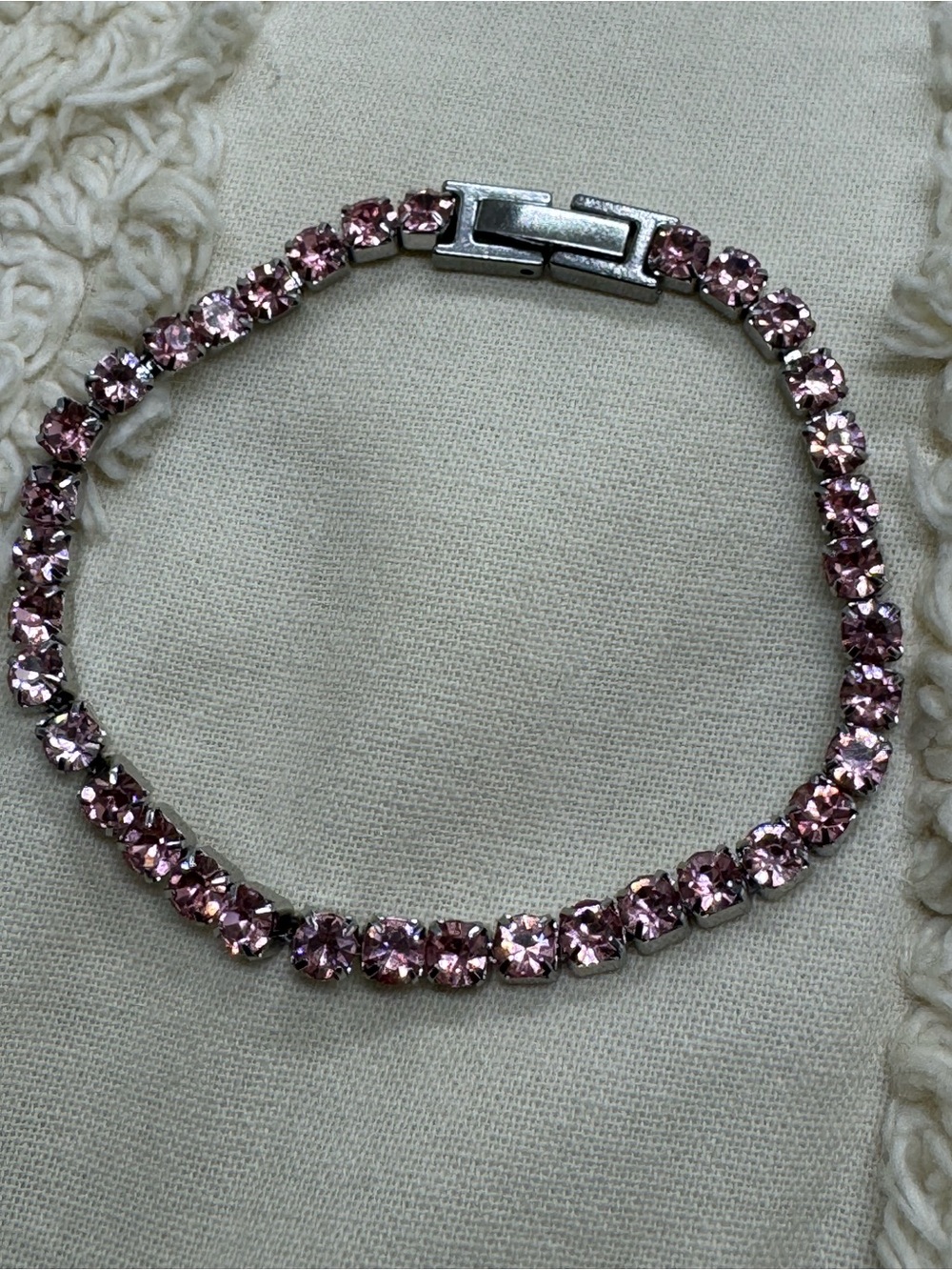 Pink Rhinestone Tennis Bracelet Stainless Steel Small Wrist